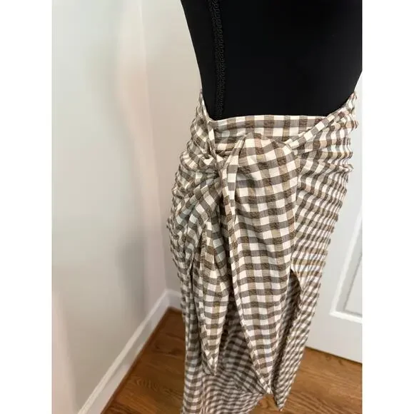 Zara Gingham Wrap Skirt in Brown and White - Picture 2 of 4